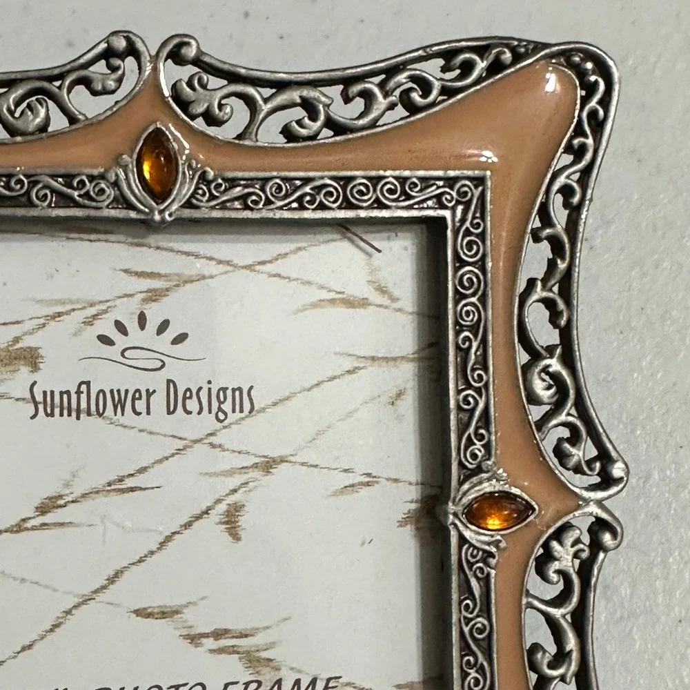 Sunflower Designs Ornate Filigree Enamel 3x3 Photo Frame Set of 2 Brown & Peach